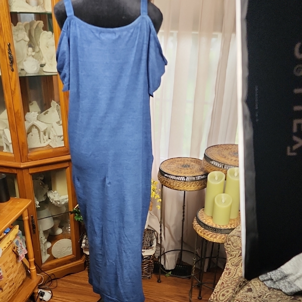 CLOTH & STONE | Anthropologie Cold Shoulder 100% Cotton Blue Maxi Dress | M - Picture 5 of 9
